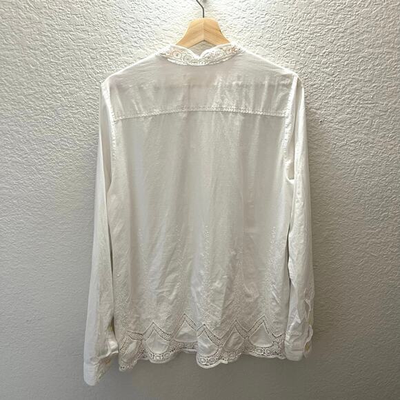 Anthropologie Isabella Sinclair White Embroidered Lace Blouse Button Up Boho M - Picture 4 of 11